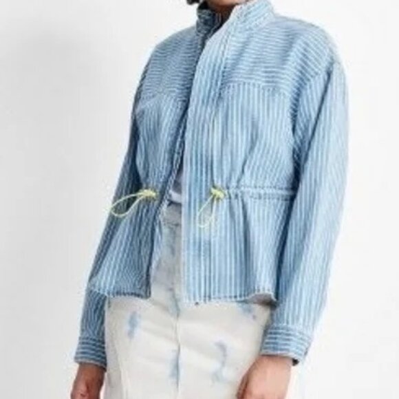 Future Collective Striped Peplum Denim Jacket  NWT - Picture 4 of 4